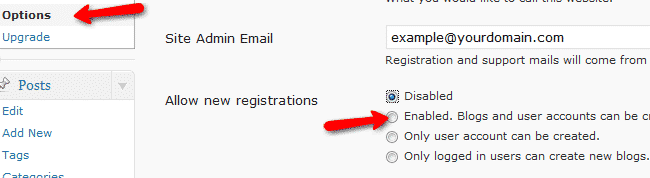 How to allow user/ blog registration?