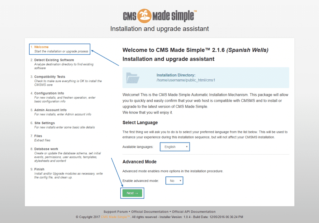 How to install CMS made simple manually?