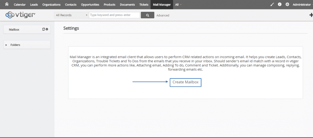 How to setup e-mail boxes in vTiger?