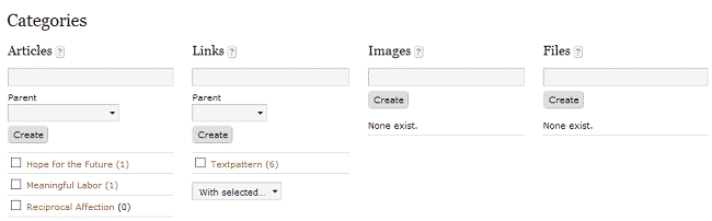 How to create a new categories in Textpattern?