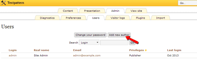 How to add new author in Textpattern?