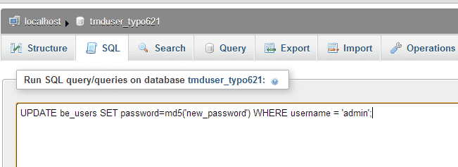 How to reset typo3 admin password?