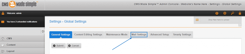 How to configure CMS Made Simple email settings?