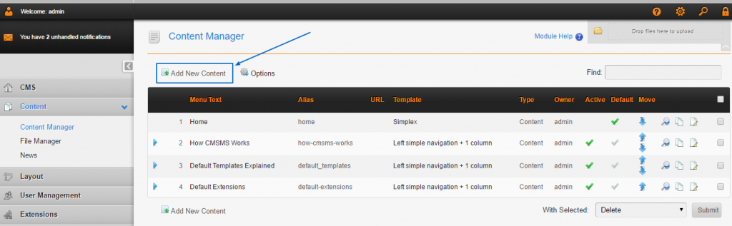 How to add new pages in CMS Made Simple?