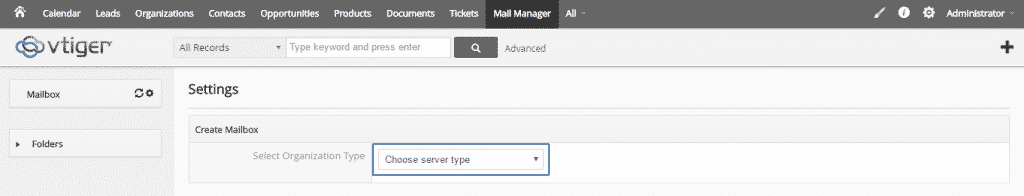 How to setup e-mail boxes in vTiger?