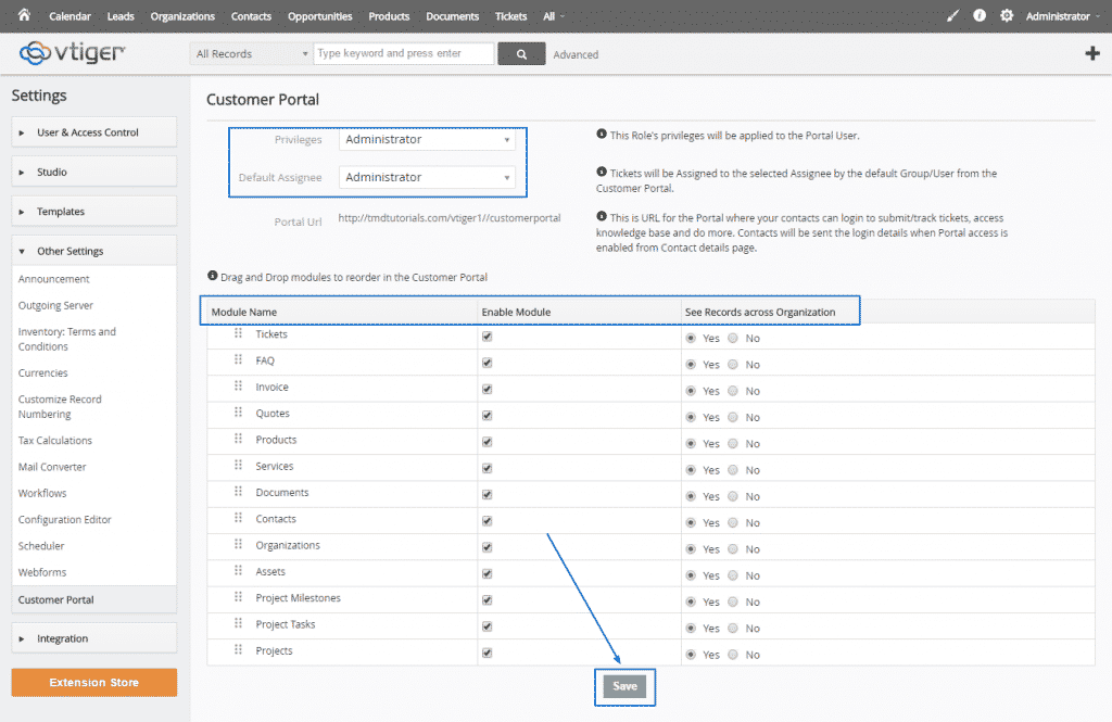 How to install customer portal module on your vTiger CRM?