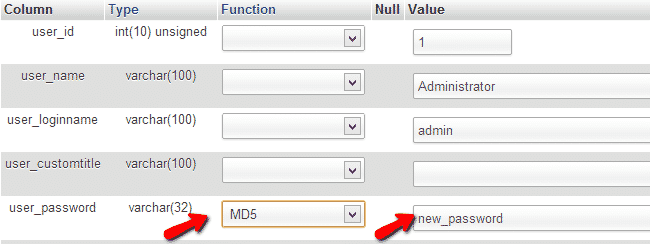 How to reset the admin password of e107?