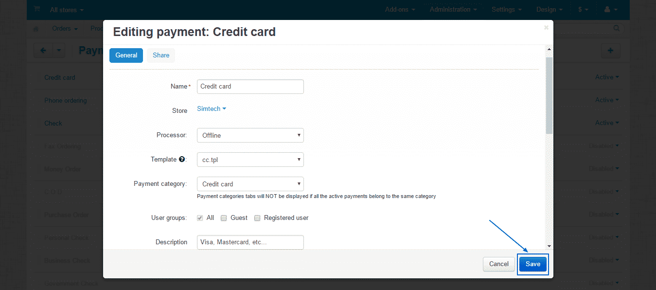 How to manage payment methods in cs-cart?