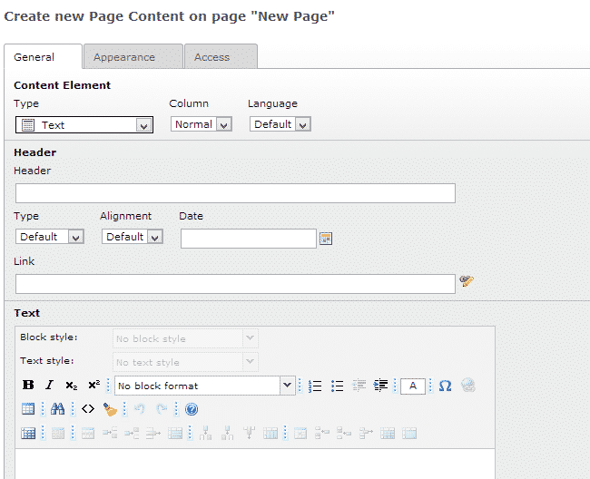 How to add new content in Typo3?