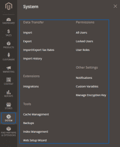 Basic functions in the Magento administration panel