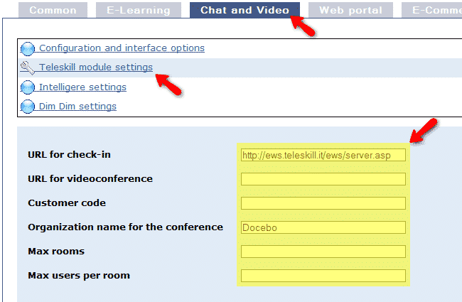 How to configure your Docebo with DimDim and Teleskill?