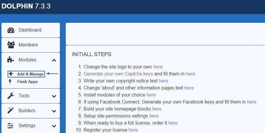 Next navigate to Modules > Add & Manage: