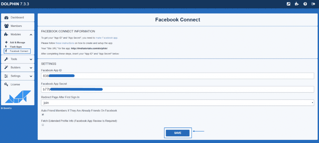 How to allow login with facebook on my dolphin website?
